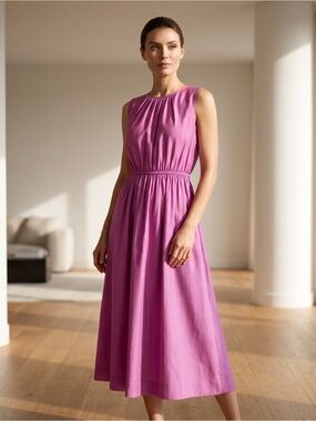 Ann Taylor Sleeveless Midi Dress with a Touch of Vibrant Pink Hue